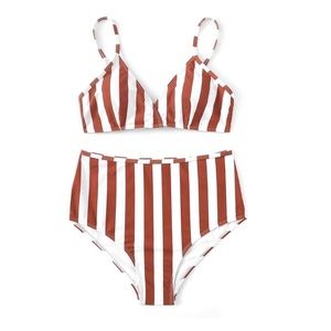 Striped High Waist Bikini • Large